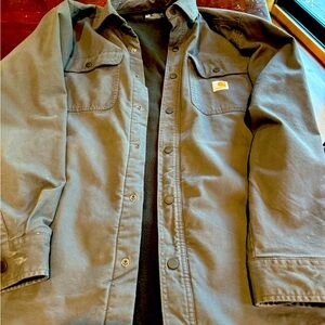 Carhartt snap up shirt jacket size L relaxed fit. Dark gray